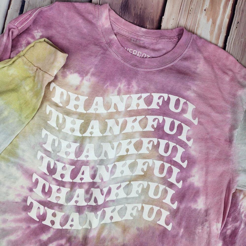 Oliver & Otis Womens Large Texas USA Pink Green Tie Dye Thankful Long Sleeve Tee